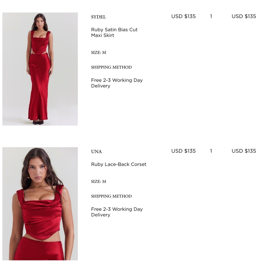 House of CB Red Satin corset and maxi skirt. Worn once, size Medium.